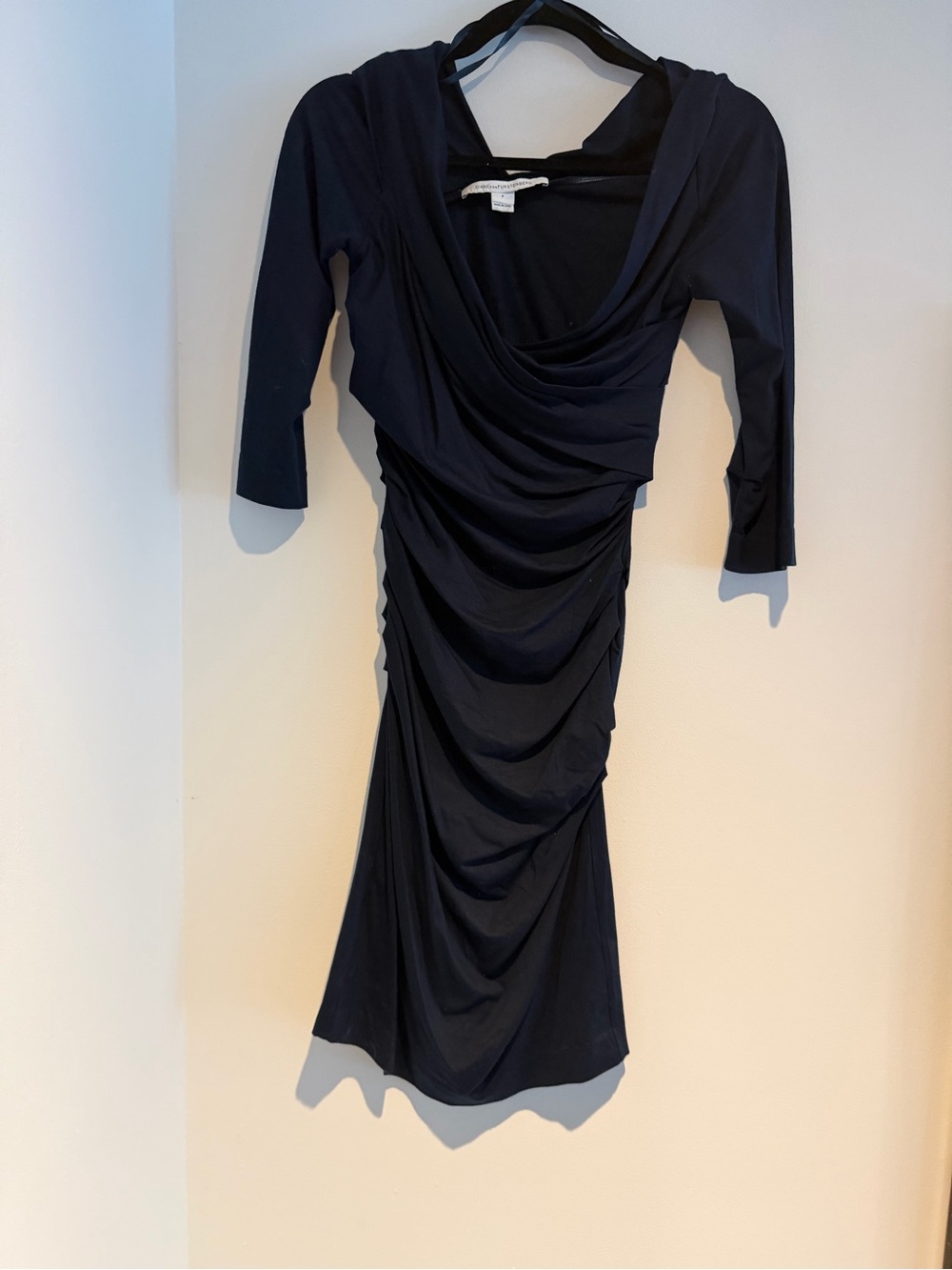 Diane Von Furstenberg Navy Blue Ruched Midi Dress
